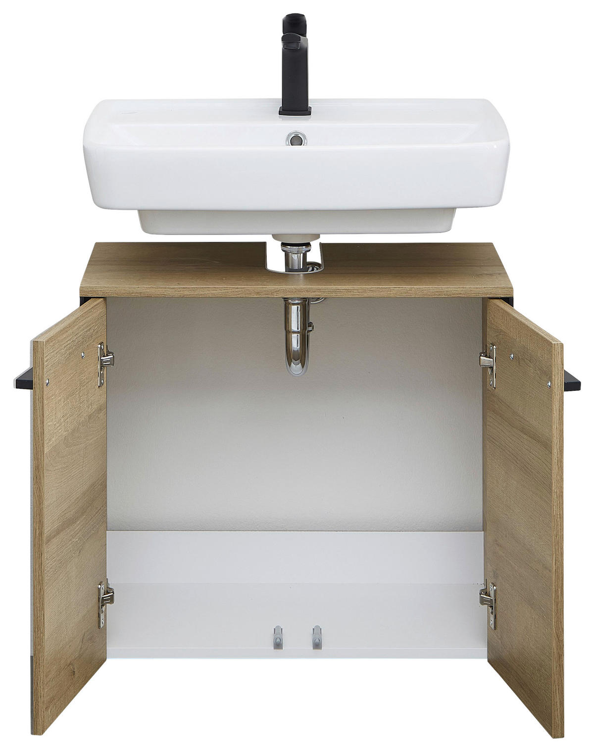 WASCHBECKENUNTERSCHRANK 60/53/33 cm  - Eichefarben/Schwarz, Natur, Holzwerkstoff/Kunststoff (60/53/33cm) - Xora