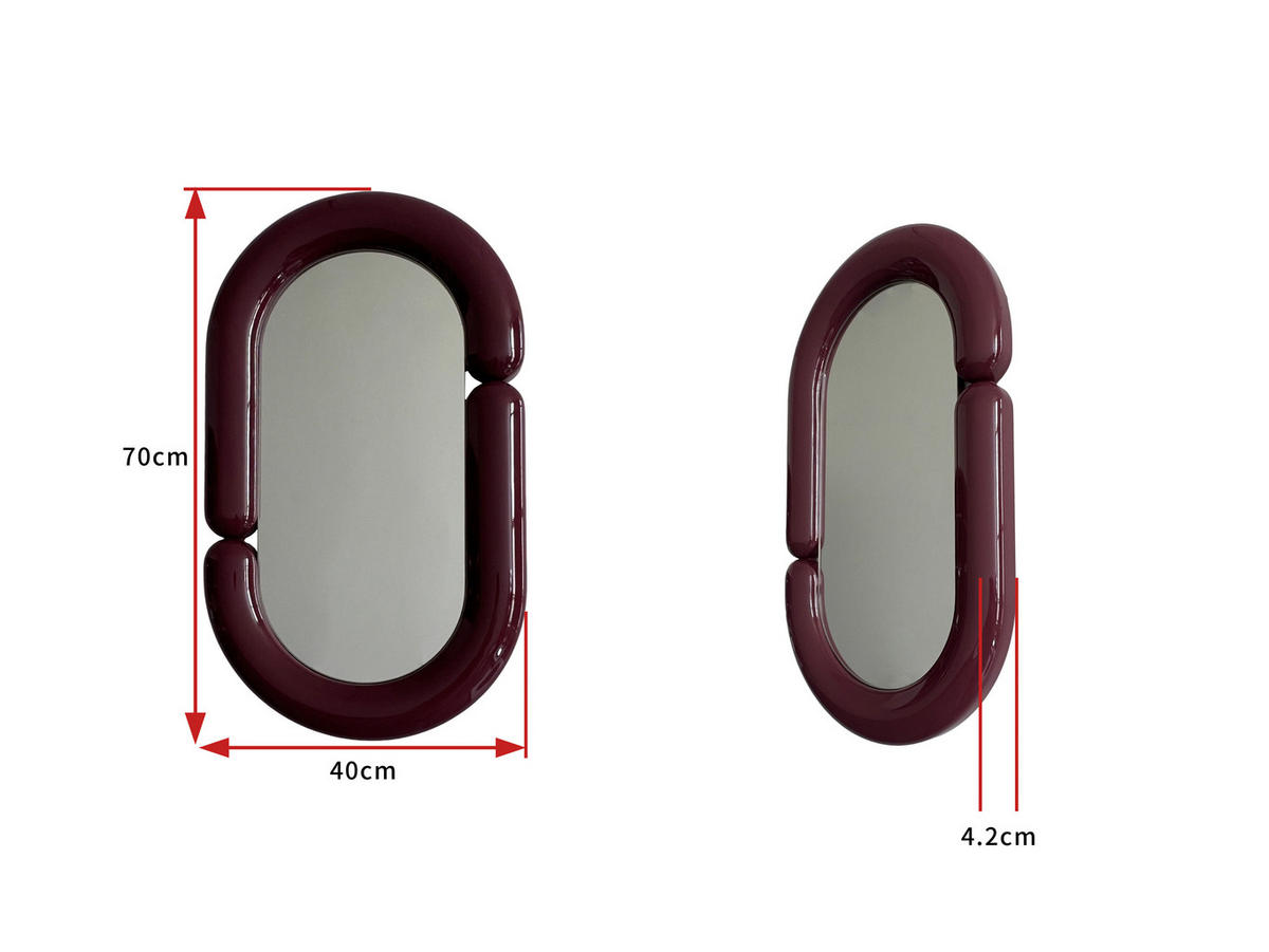 WANDSPIEGEL 40/70/4,2 cm    in oval  - Bordeaux, Basics, Glas/Holzwerkstoff (40/70/4,2cm) - MID.YOU
