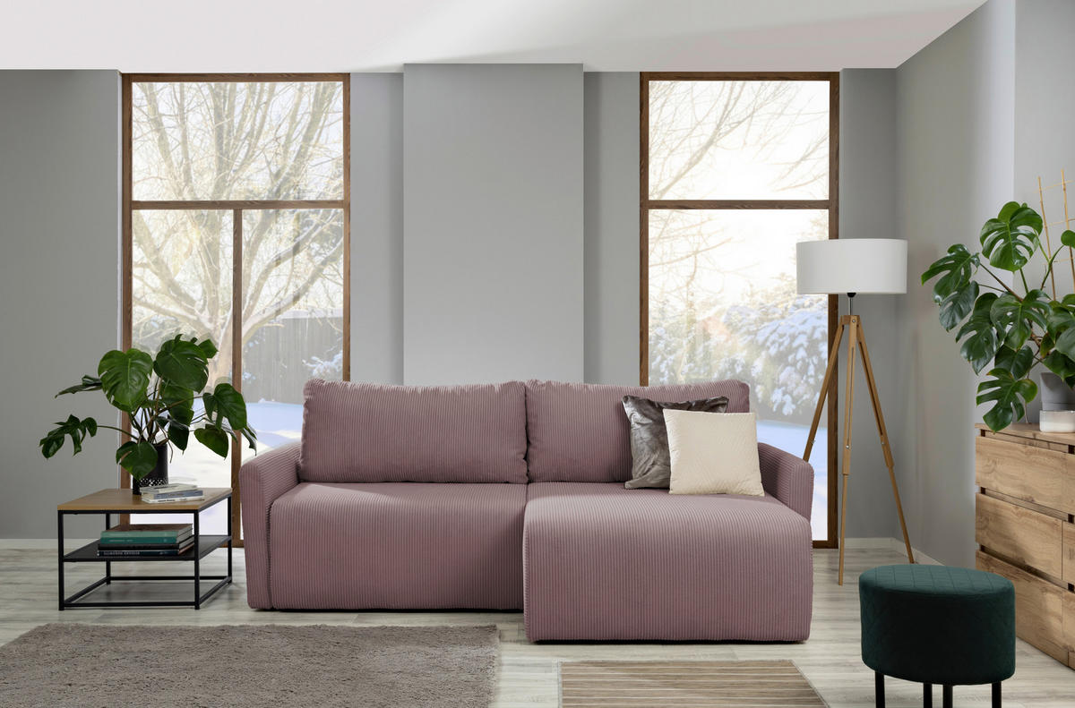 ECKSOFA in Cord Altrosa  - Schwarz/Altrosa, Konventionell, Kunststoff/Textil (228/146cm) - MID.YOU