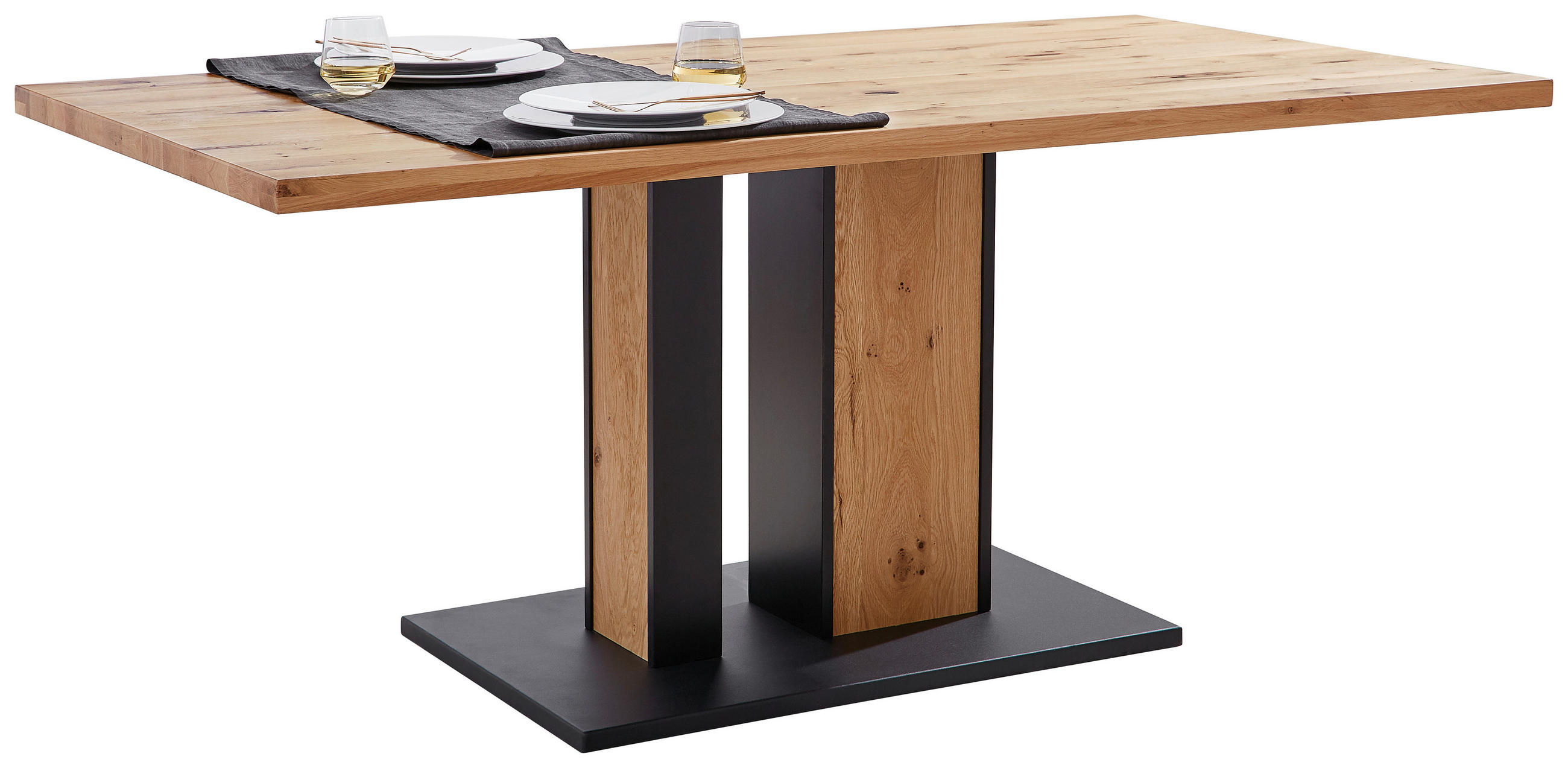 ESSTISCH 160/90/76 cm Wildeiche furniert, massiv Holz, Metall Schwarz, Eichefarben rechteckig  - Eichefarben/Schwarz, Natur, Holz/Metall (160/90/76cm) - Linea Natura