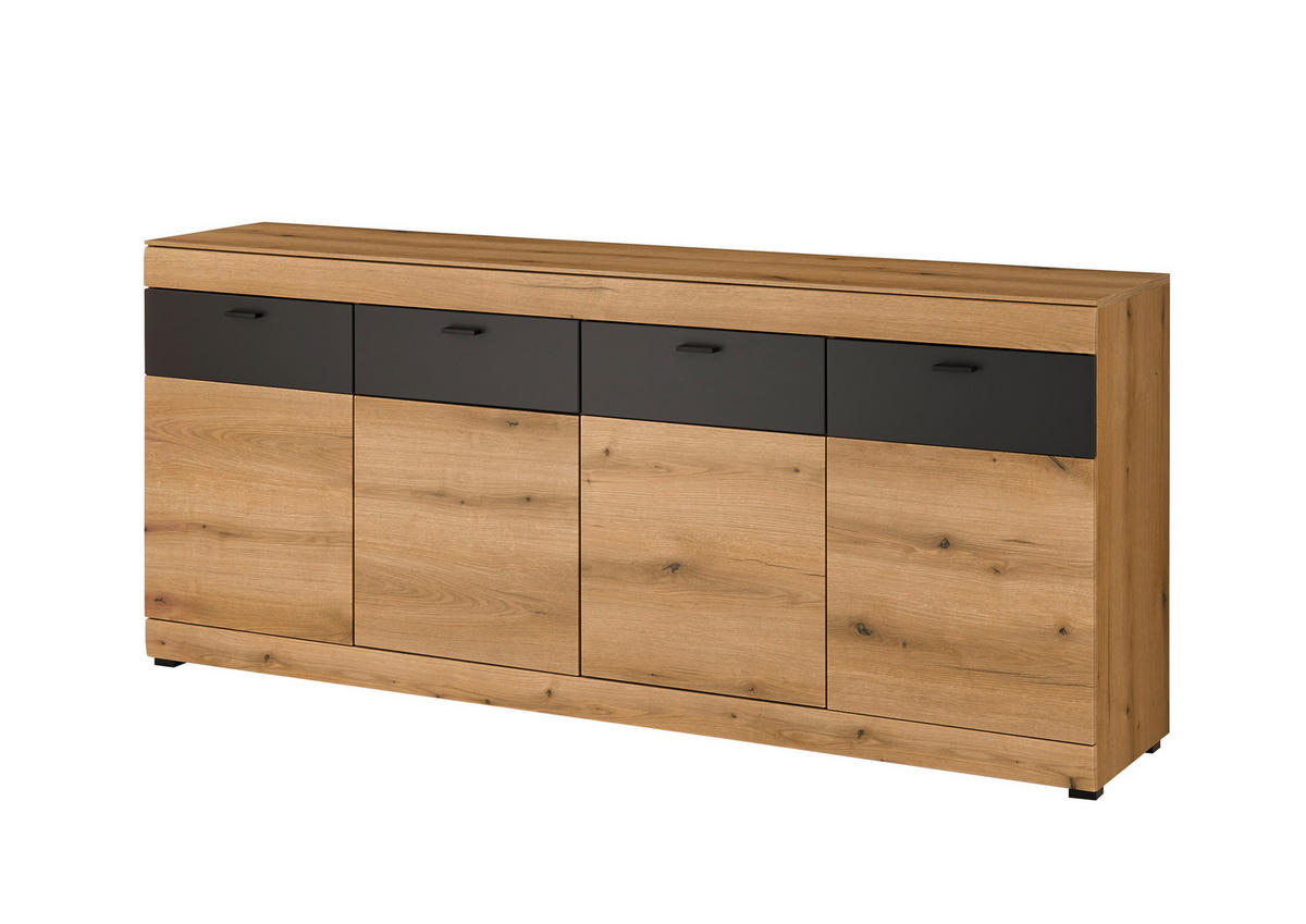 SIDEBOARD  200/87/42 cm 2 Schublade(n)  - Eichefarben/Schwarz, Design, Holzwerkstoff/Metall (200/87/42cm) - MID.YOU