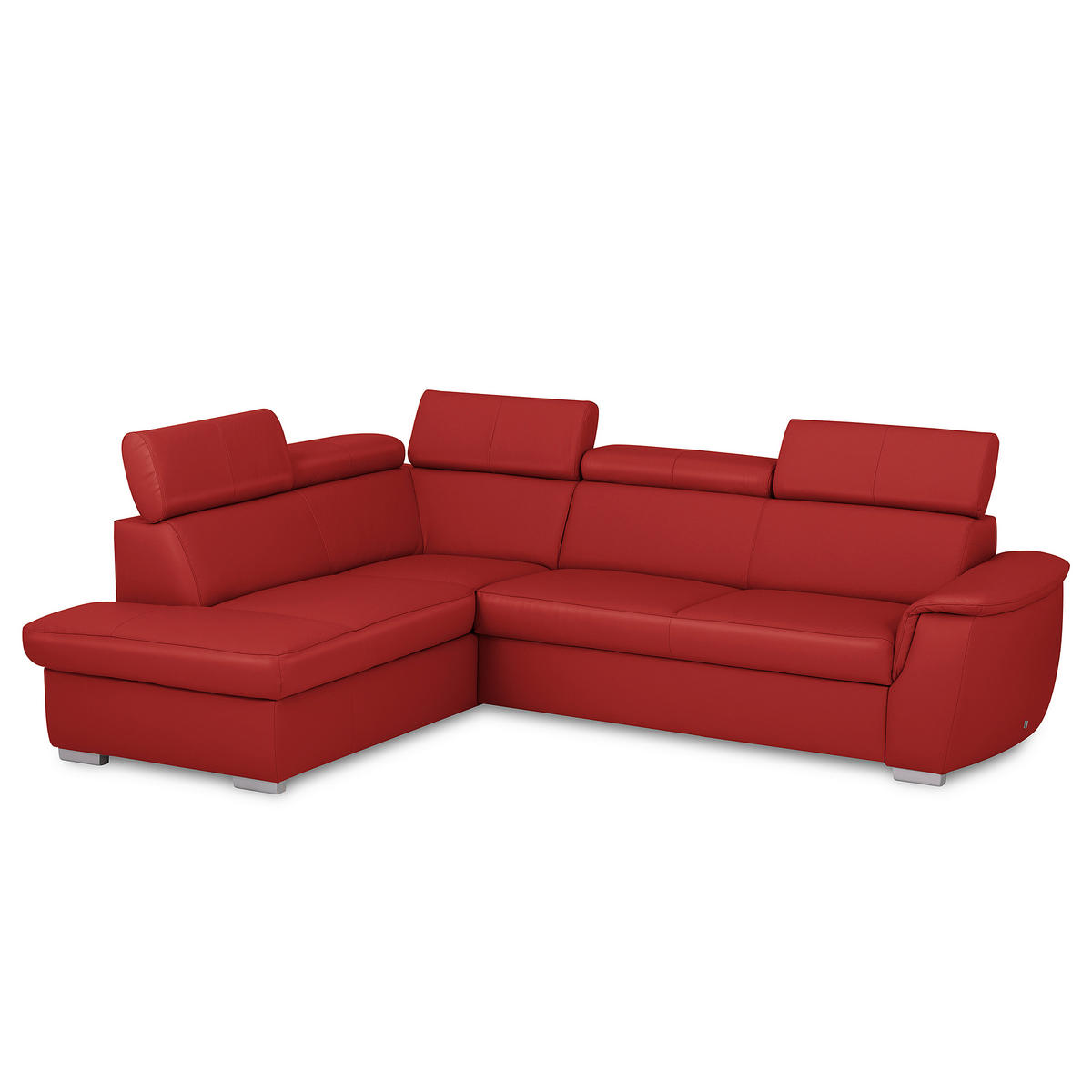 WOHNLANDSCHAFT Rot Kombination Echtleder/Lederlook Bettkasten, Schlaffunktion, Rücken echt, Armteilverstellung, Kopfteilverstellung  - Rot, Leder/Metall (211/262cm) - Celina Home