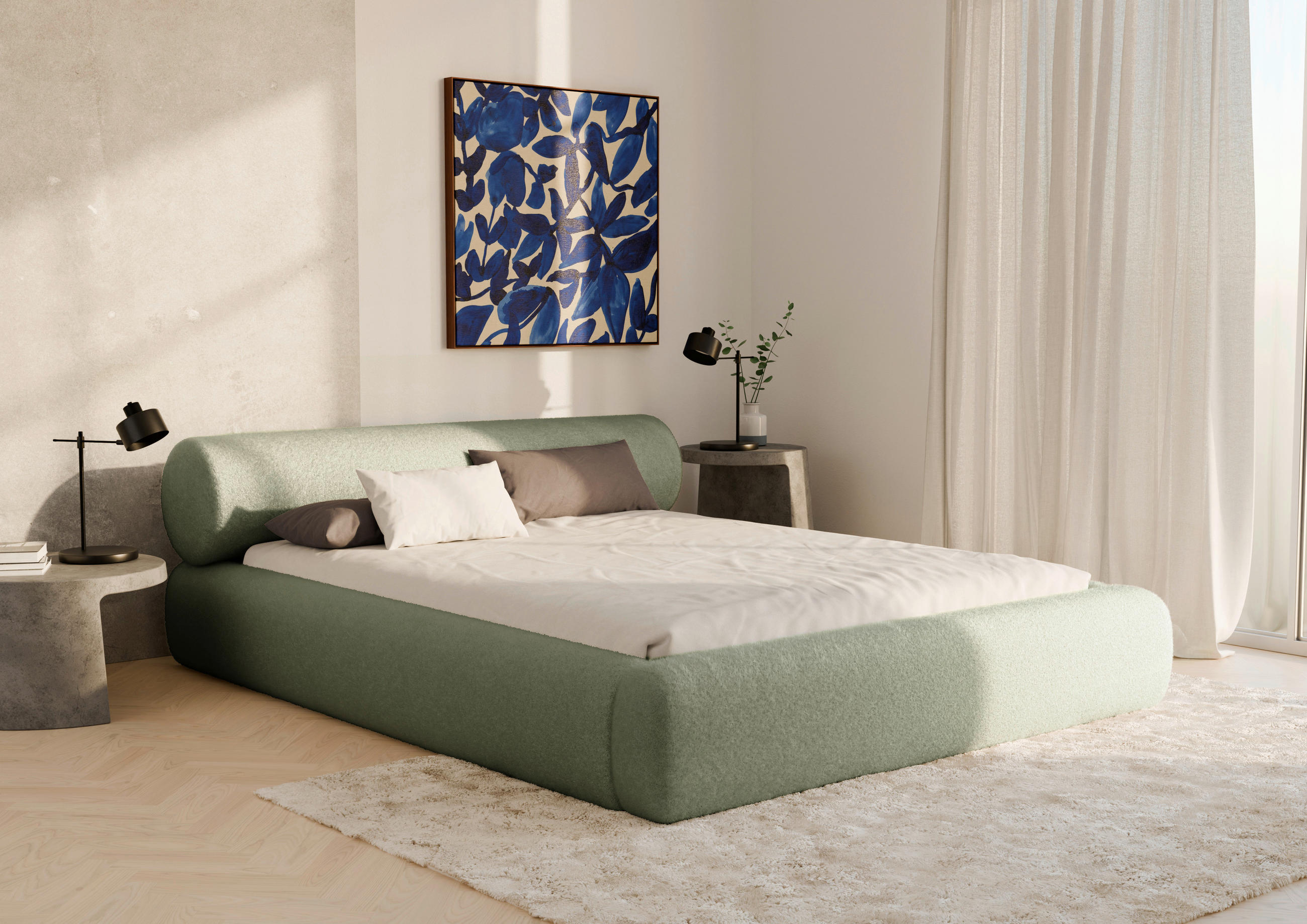 POLSTERBETT 120/200 cm,  in Grün, Lattenrost, Bettkasten,  - Schwarz/Grün, Design, Holz/Textil (120/200cm) - Chameo