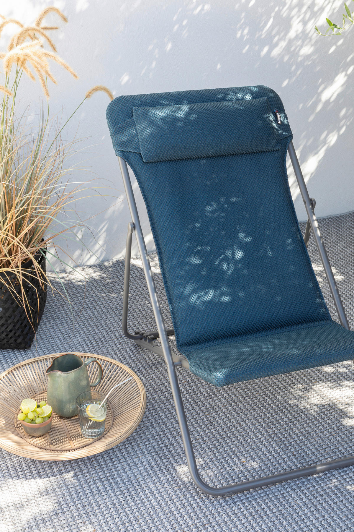 STRANDSTUHL Stahl Blau, Titanfarben  - Blau/Titanfarben, Basics, Textil/Metall (62/77-83/94cm) - Lafuma Mobilier