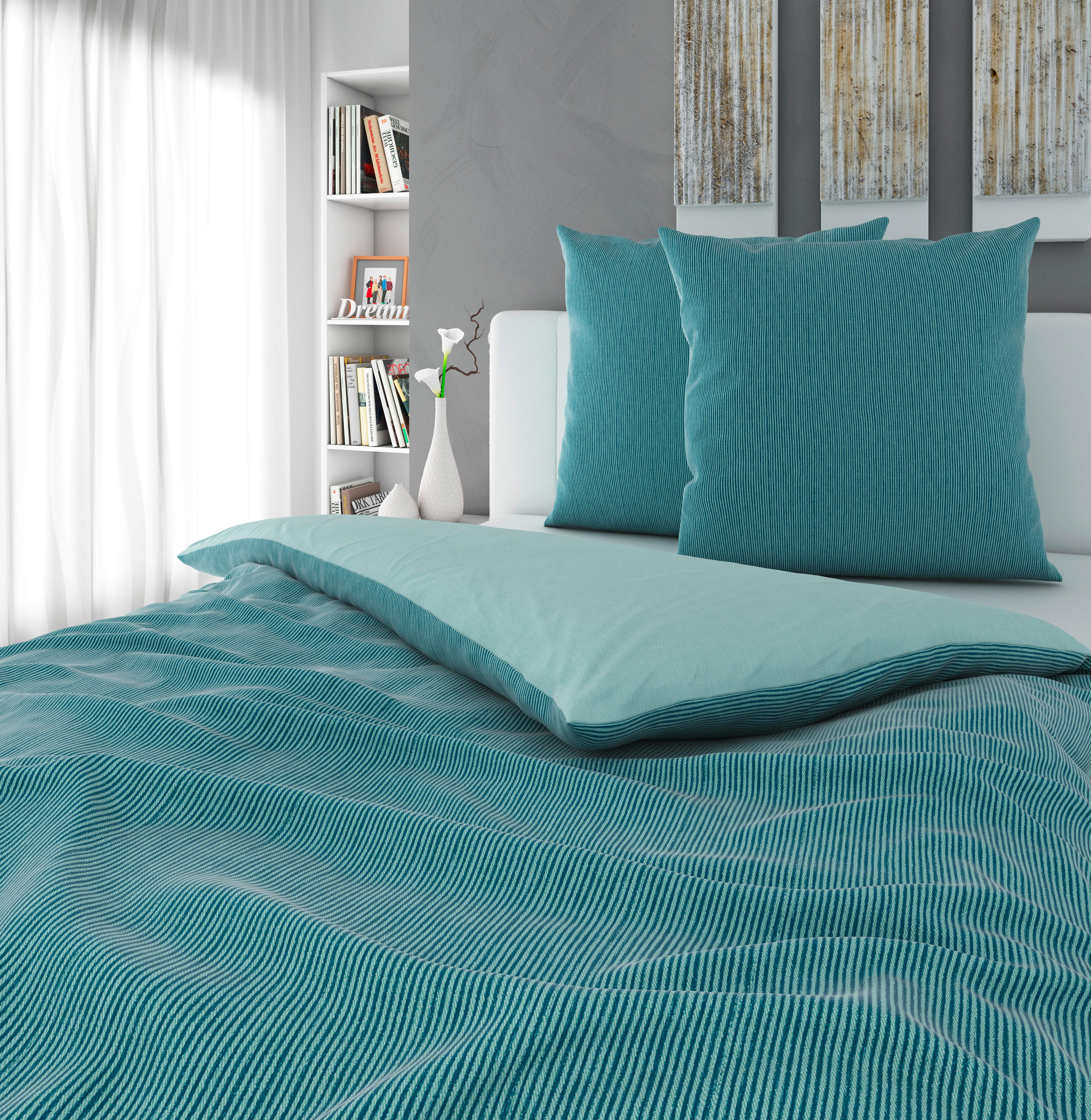 WENDEBETTWÄSCHE Satin 200/200 cm - Petrol, Basics, Textil (200/200cm) - Bio:Vio