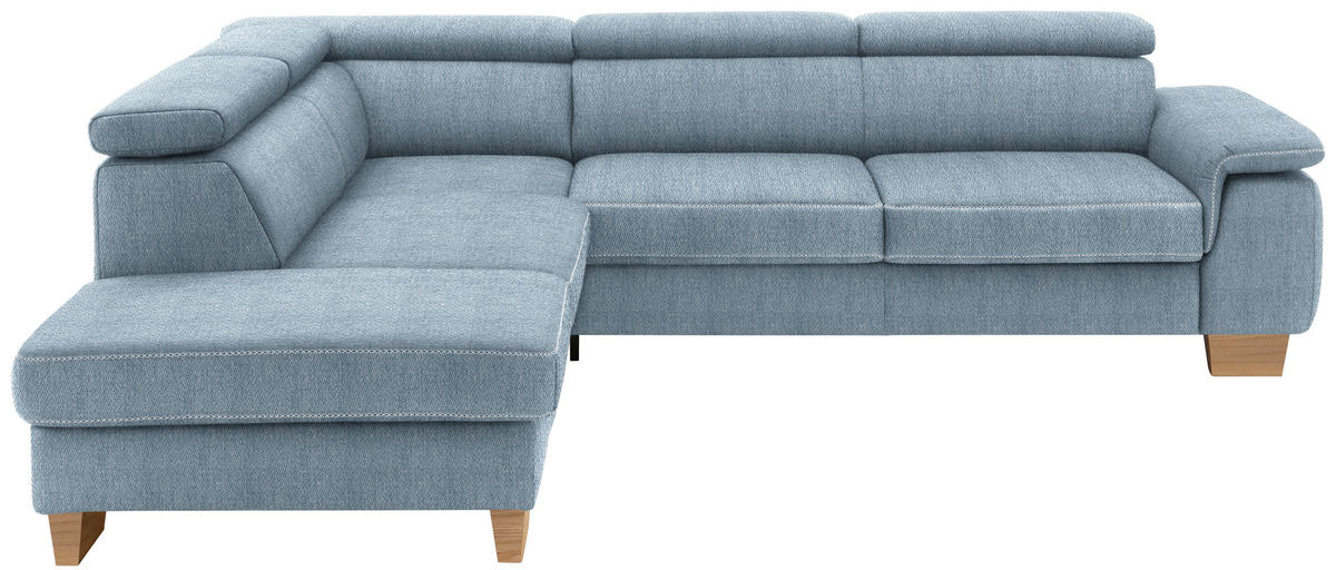 ECKSOFA in Mikrofaser Blau  226/273 cm  - Blau/Eichefarben, Natur, Holz/Textil (226/273cm) - Beldomo System