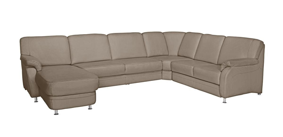 WOHNLANDSCHAFT Grau Echtleder  - Alufarben/Grau, KONVENTIONELL, Leder/Metall (165/329/239cm) - Beldomo Premium