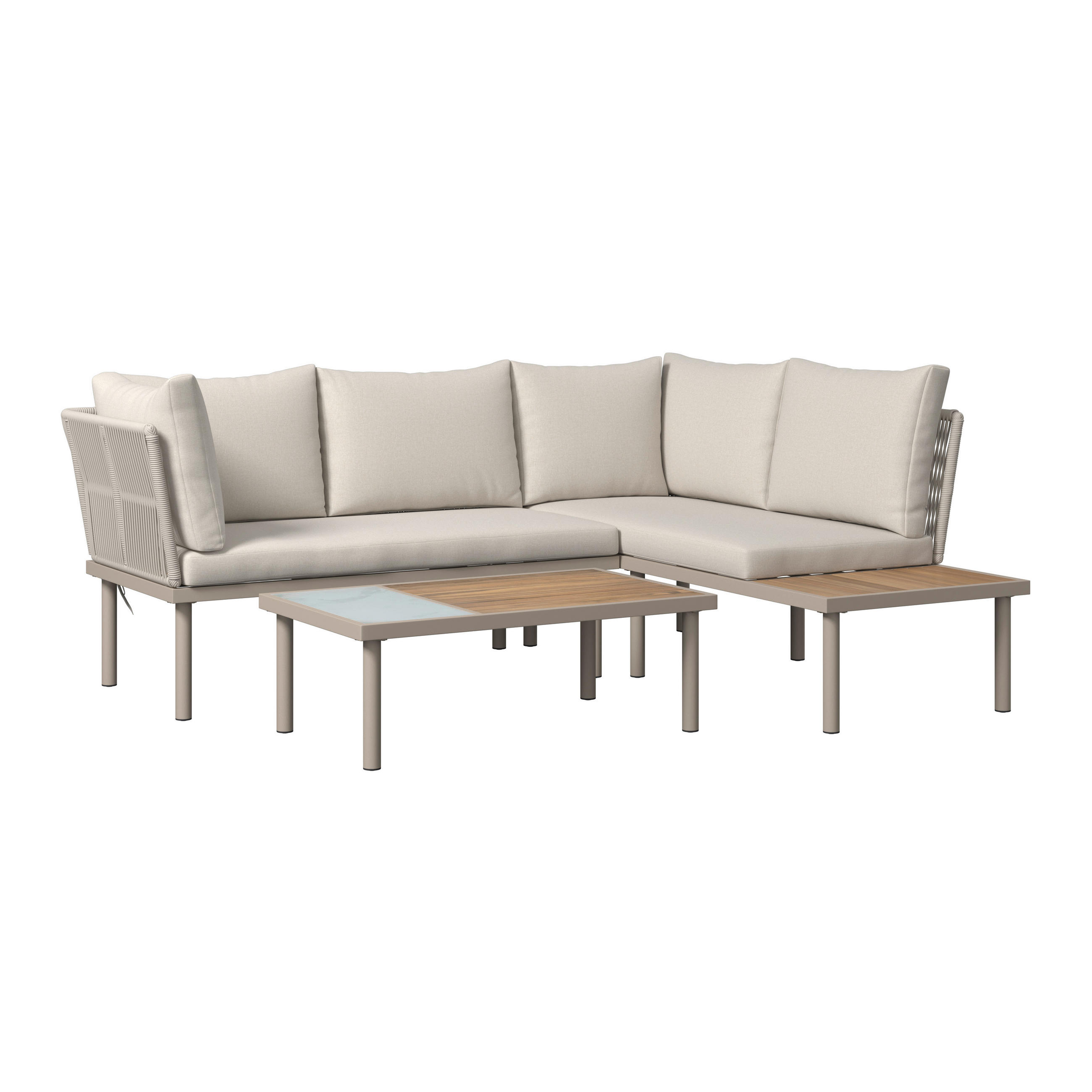 LOUNGEGARNITUR   Akazie massiv Eisen  - Creme/Akaziefarben, MODERN, Holz/Textil (215l) - Ambia Garden