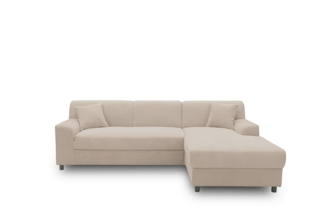 ECKSCHLAFSOFA  CAPRI 2 Taupe Cord  - Taupe/Schwarz, Basics, Kunststoff/Textil (241/146cm) - MID.YOU