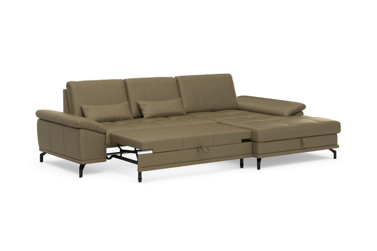 ROHOVÁ SEDAČKA, kůže, olivově zelená - černá/olivově zelená, Basics, kov/kůže (301/176cm) - Sit & More