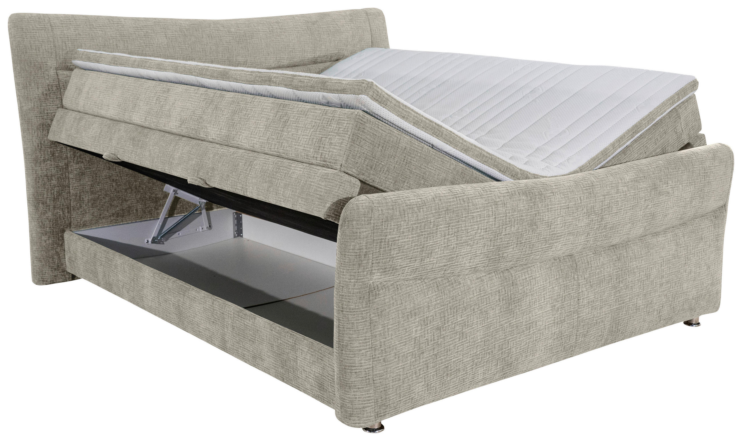 Thumbnail - Esposa Boxspringbett, Hellgrau, Textil, H4, Höhe ca. 18 cm, 160x200 cm, Bettkasten, Topper durchgehend, Matratze in vers...