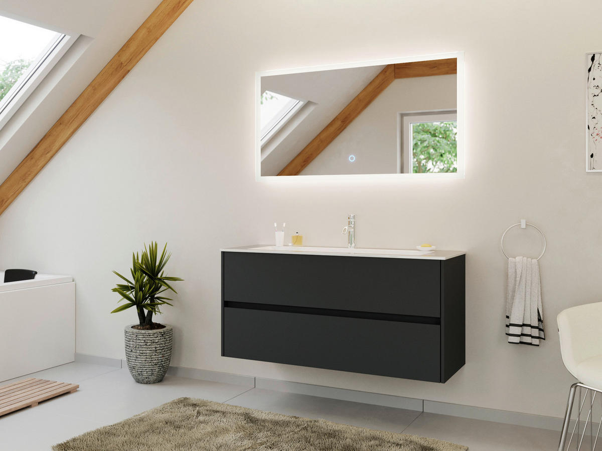 BADEZIMMER 2-teilig  in 120 cm  - Graphitfarben/Weiß, Basics, Holzwerkstoff/Stein (120cm) - MID.YOU