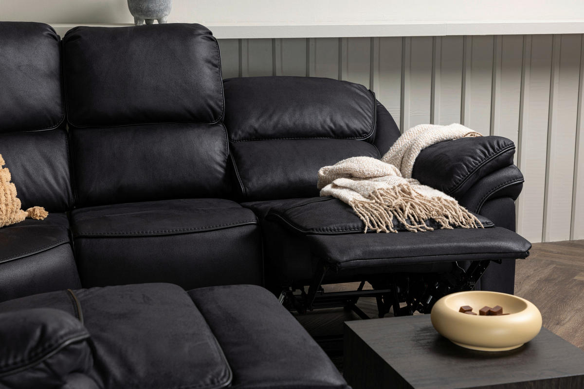 ECKSOFA Eckteil  Schwarz Lederlook (vegan)  - Schwarz, Design, Textil (338/338cm) - Livetastic