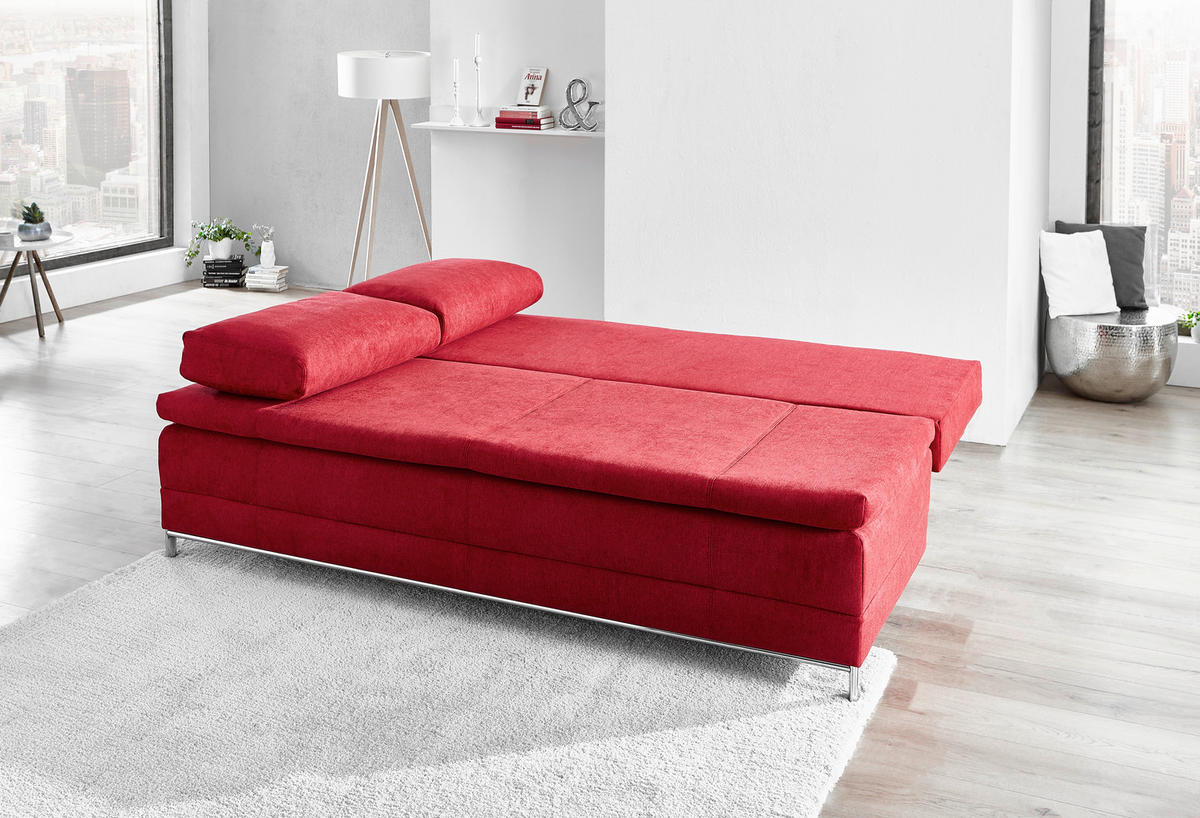 BOXSPRINGSOFA Centa in Webstoff Dunkelrot  - Chromfarben/Dunkelrot, Design, Textil/Metall (200/93/107cm) - Novel