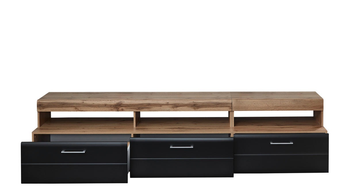 SET MOBILA LIVING in negru, culoare lemn stejar  - culoare crom/culoare lemn stejar, Konventionell, sticlă/metal (330/208/52cm) - Hom`in