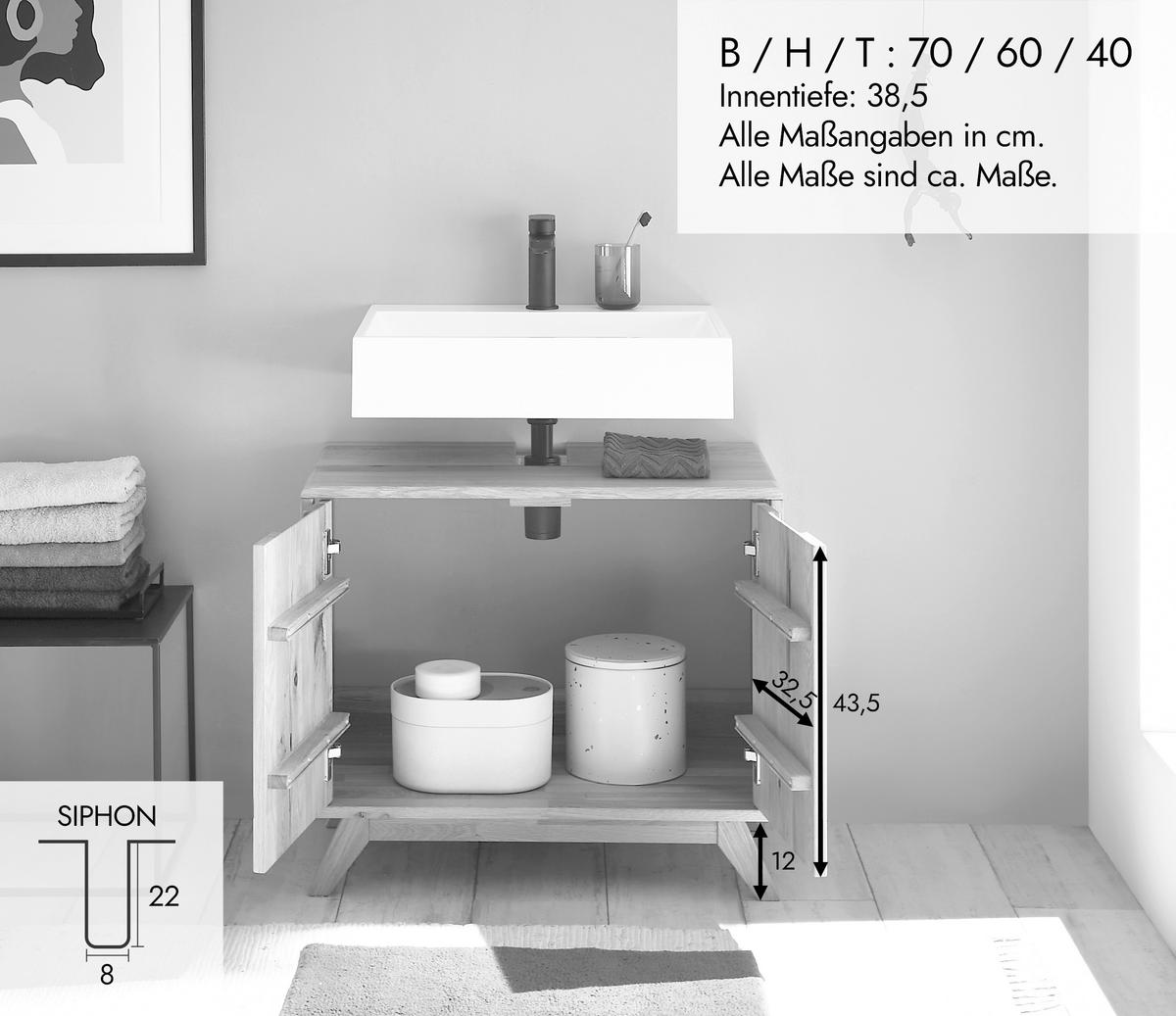 WASCHBECKENUNTERSCHRANK 70/60/40 cm  - Wildeiche, Basics, Holz (70/60/40cm) - Linea Natura