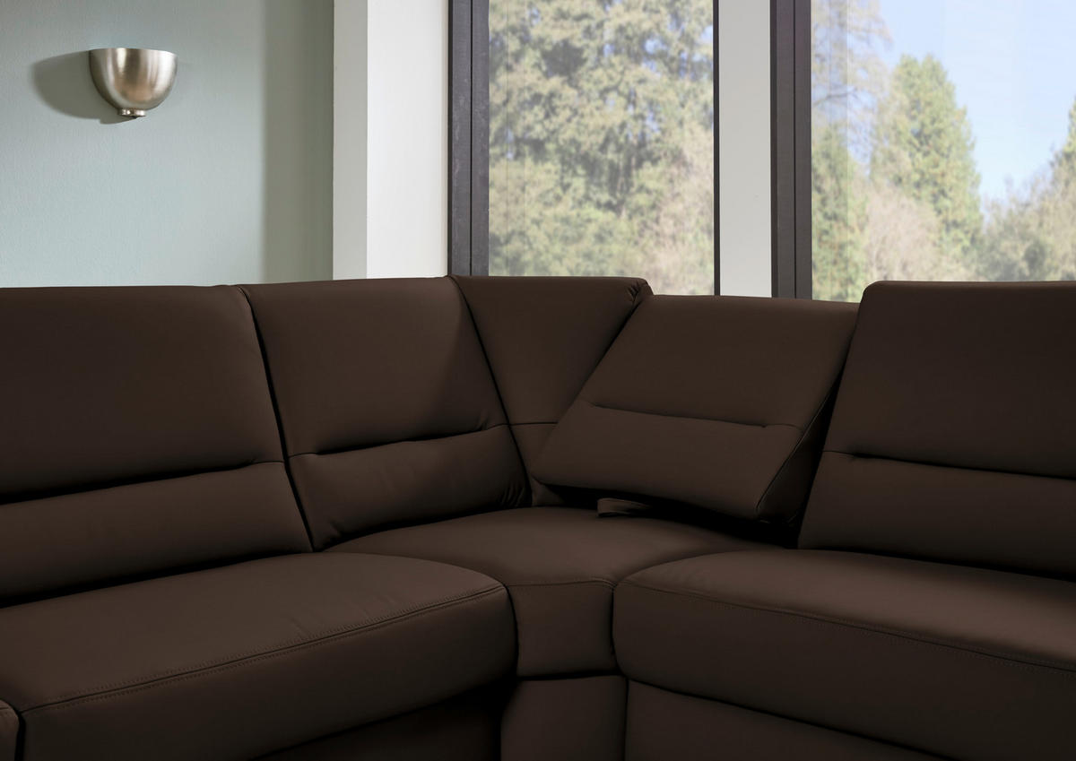ECKSOFA Echtleder Dunkelbraun  - Dunkelbraun/Schwarz, Konventionell, Leder/Metall (290/249cm) - Beldomo Premium
