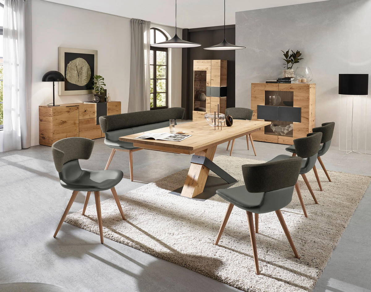 STUHL in Holz, Textil, Leder Grau, Eichefarben  - Eichefarben/Grau, Natur, Leder/Holz (54/82,5/58cm) - Voglauer