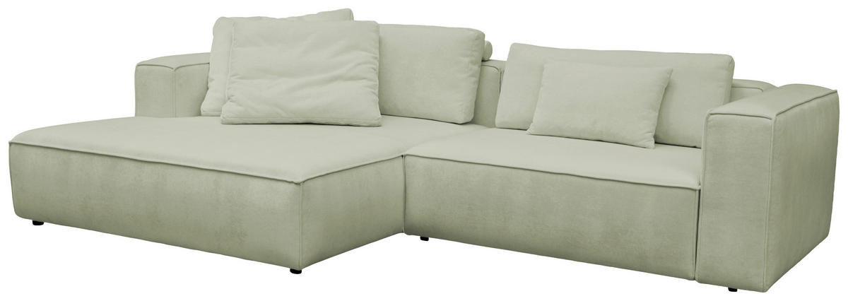 ECKSOFA Hellgrün Chenille Rücken echt  - Schwarz/Hellgrün, MODERN, Kunststoff/Textil (185/296cm) - Hom`in