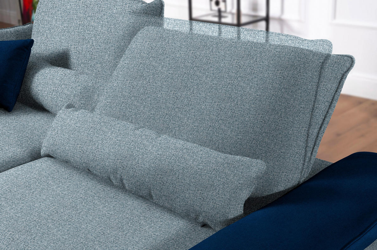 ECKSOFA in Flachgewebe Blau  - Blau/Schwarz, Design, Textil/Metall (273/191cm) - Moderano