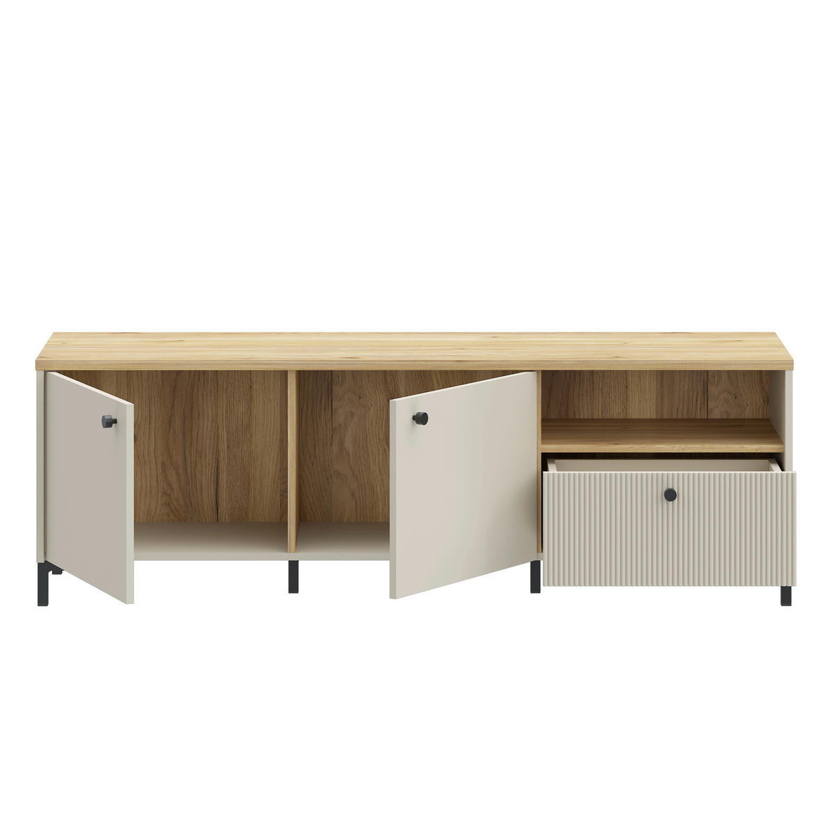TV-ELEMENT barve hrasta, peščene barve  - črna/barve hrasta, Moderno, kovina/umetna masa (152,8/50,2/41,9cm) - Hom`in