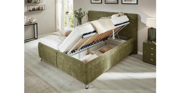 POLSTERBETT Matratze, Lattenrost, Bettkasten 180/200 cm  in Olivgrün  - Chromfarben/Weiß, KONVENTIONELL, Holz/Textil (180/200cm) - Dieter Knoll