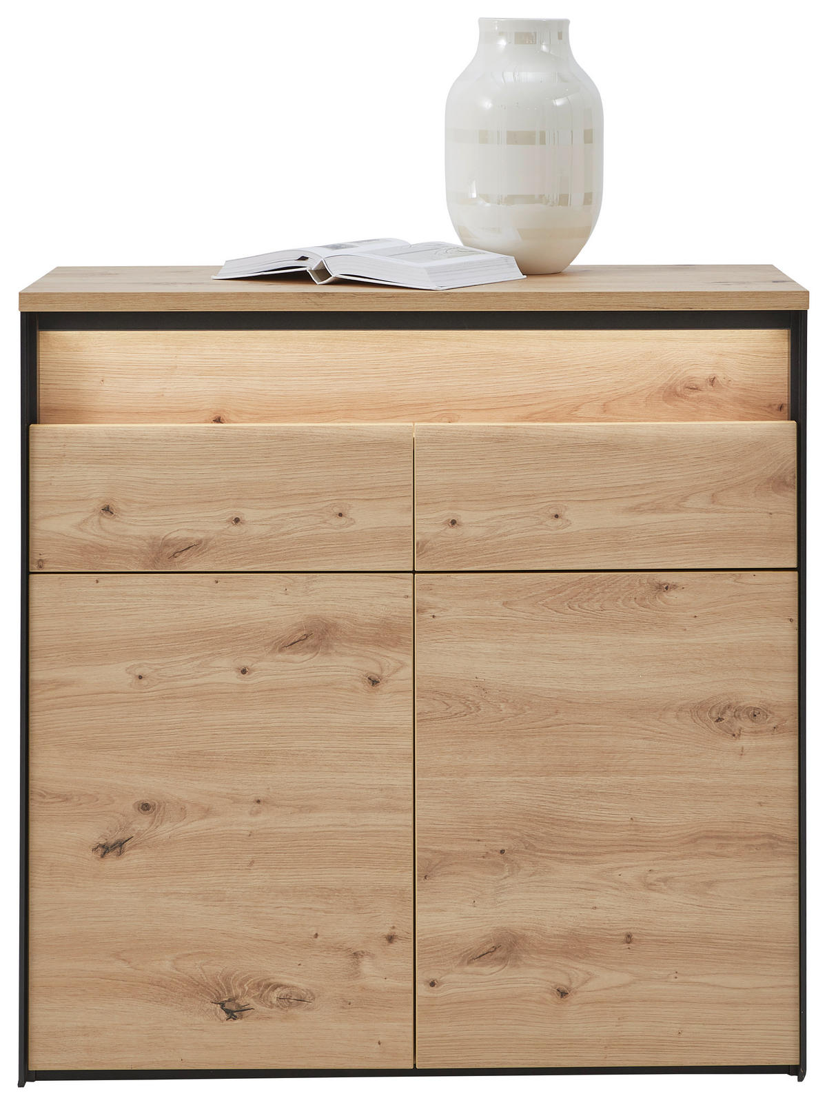 KOMODA, černá, dub artisan, 88/88/38 cm - černá/dub artisan, Konvenční, kompozitní dřevo (88/88/38cm) - Voleo