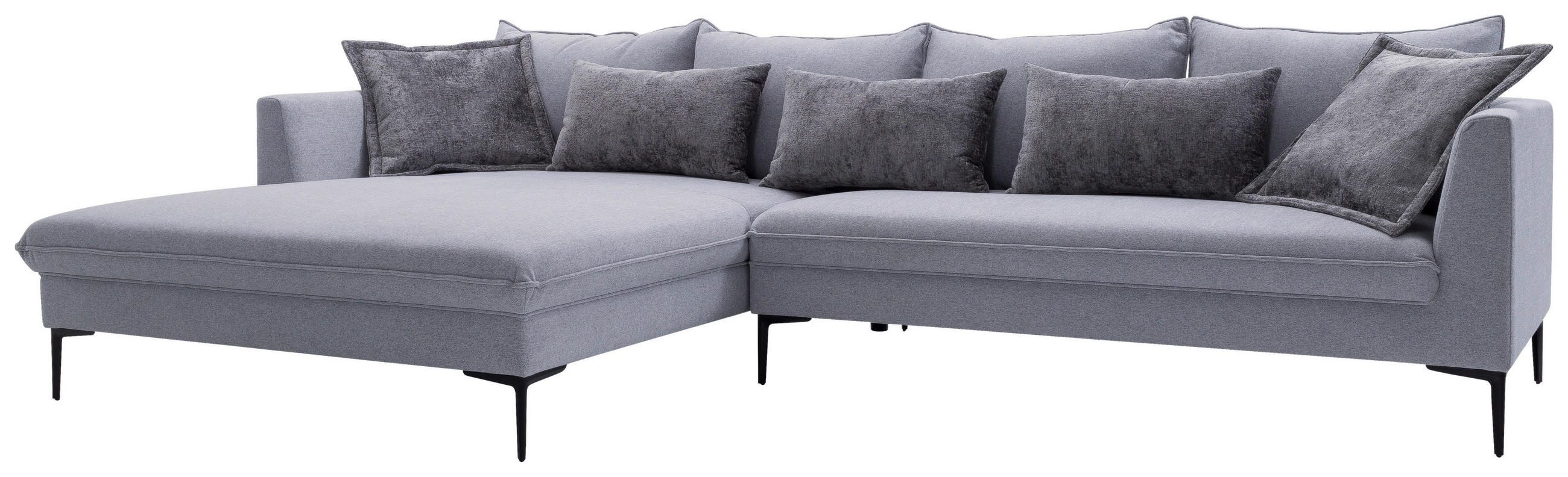 ECKSOFA in Flachgewebe Grau  - Dunkelgrau/Schwarz, Design, Textil/Metall (187/321cm) - Livetastic
