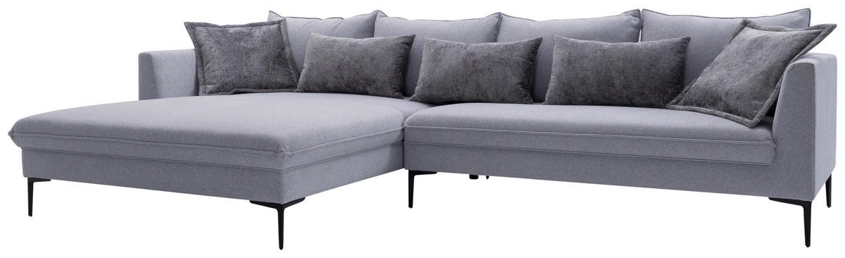 ECKSOFA in Flachgewebe Grau  187/321 cm  - Dunkelgrau/Schwarz, Design, Textil/Metall (187/321cm) - Livetastic