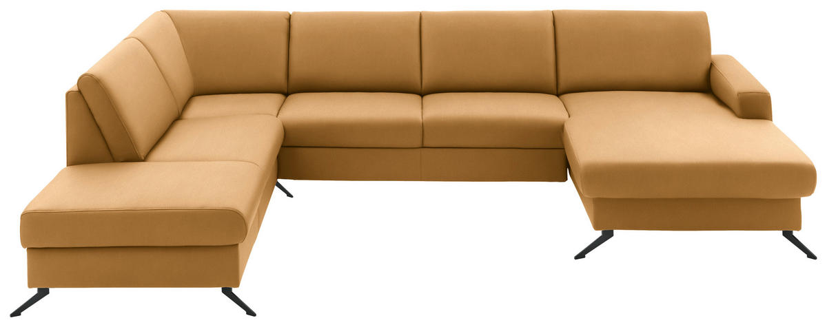 WOHNLANDSCHAFT in Echtleder Currygelb  - Currygelb/Schwarz, Design, Leder/Metall (233/339/165cm) - Beldomo Premium