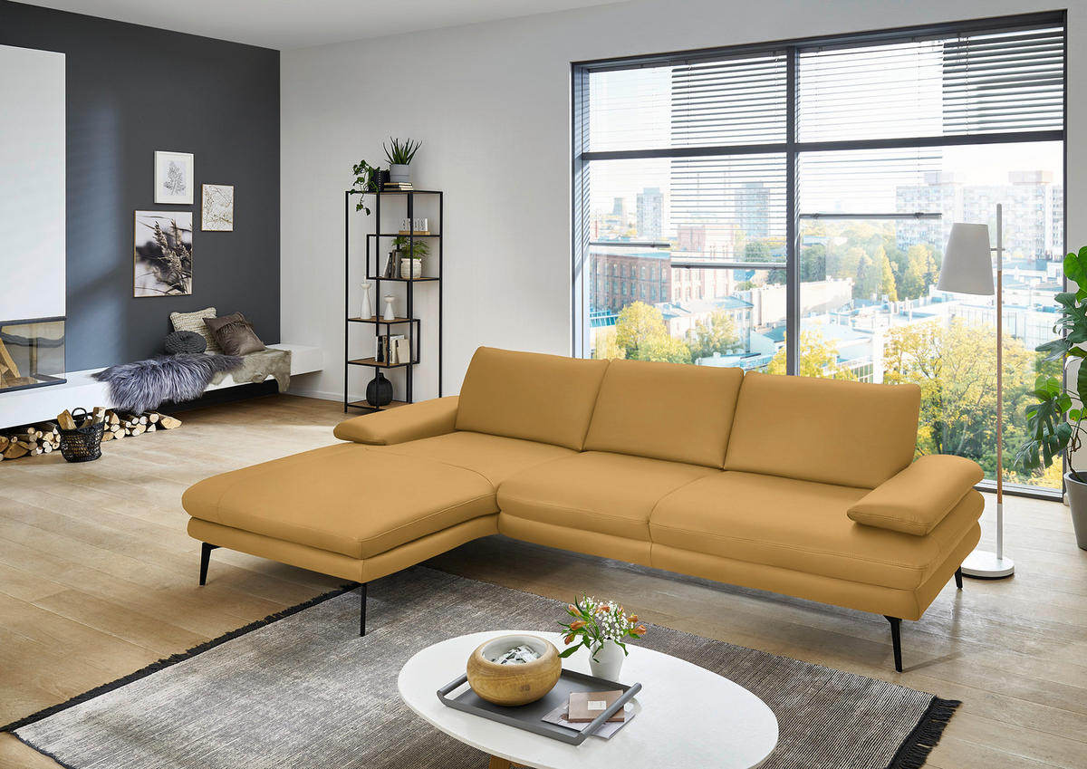 ECKSOFA in Echtleder Gelb  - Gelb/Schwarz, Design, Leder/Metall (180/310cm) - Dieter Knoll