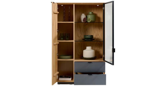 HIGHBOARD Grau, Eichefarben  85/141/42 cm  - Eichefarben/Grau, Natur, Glas/Holz (85/141/42cm) - Linea Natura