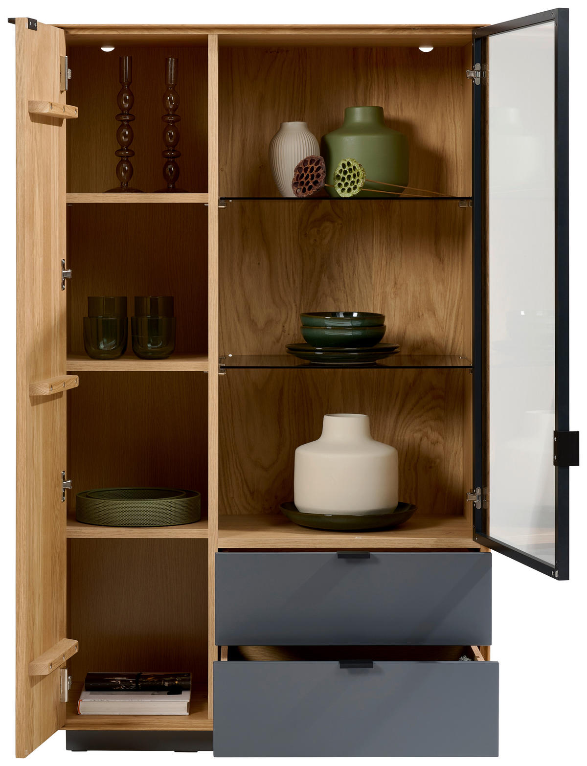 HIGHBOARD Grau, Eichefarben  85/141/42 cm  - Eichefarben/Grau, Natur, Glas/Holz (85/141/42cm) - Linea Natura