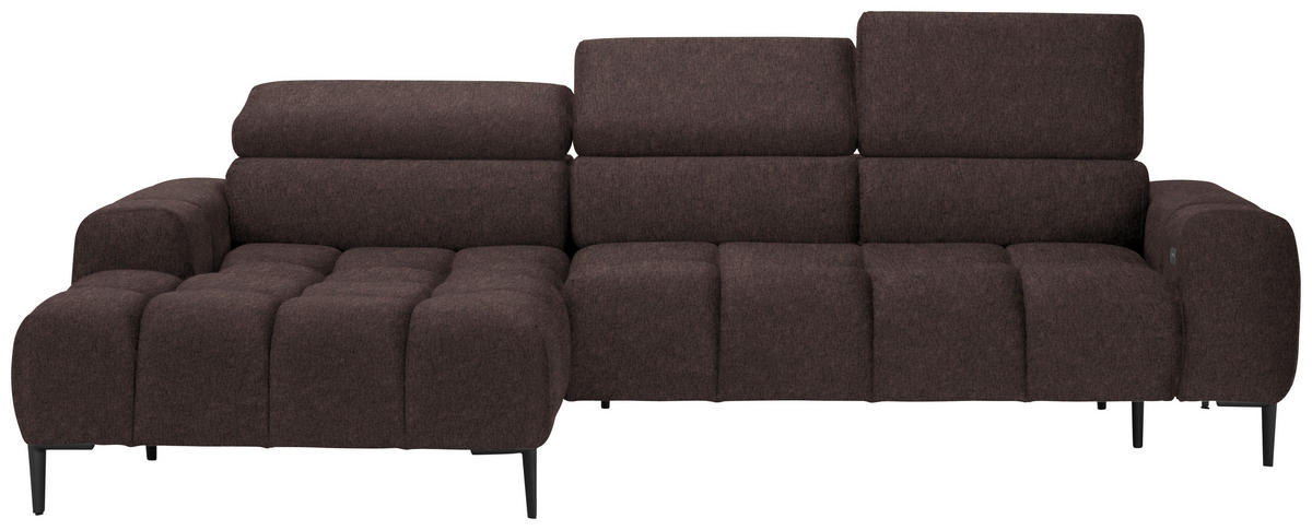 ECKSOFA in Samt, Webstoff Graubraun  - Graubraun/Schwarz, Design, Textil/Metall (177/270cm) - Welnova