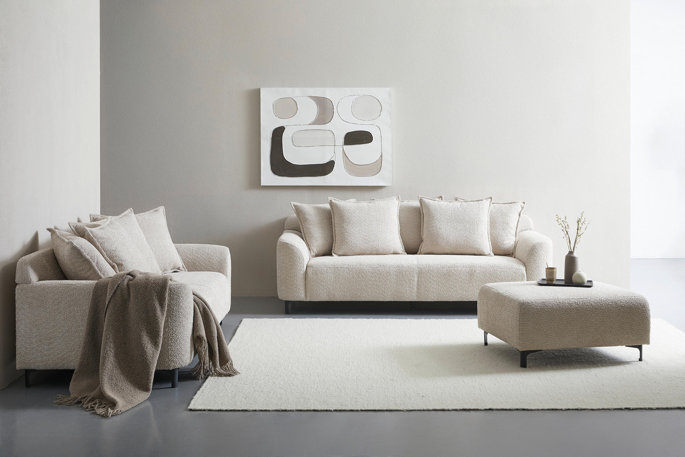 HOCKER Chenille Beige  - Beige/Schwarz, KONVENTIONELL, Textil/Metall (99/46/77cm) - Carryhome