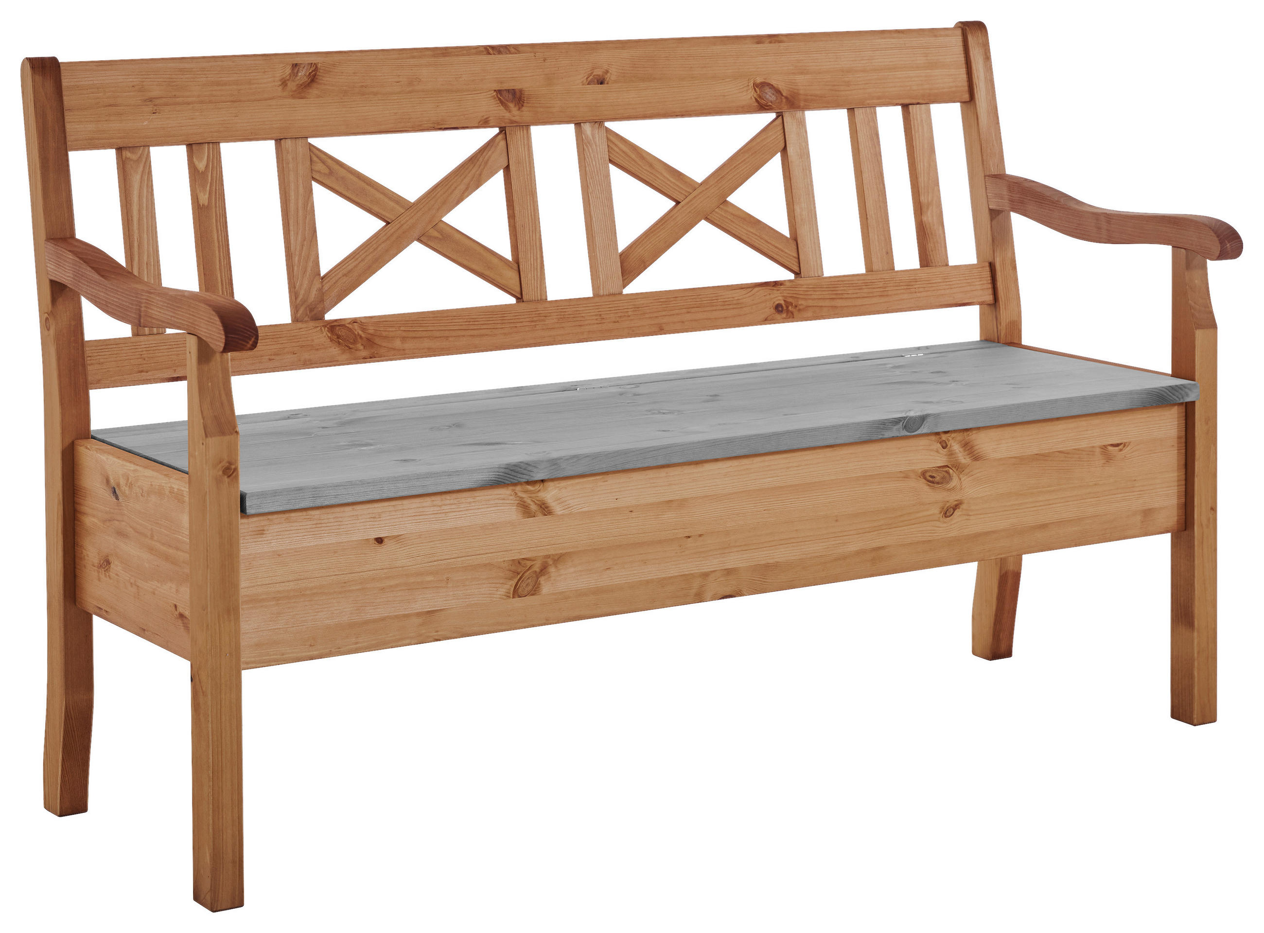 SITZBANK 148/93/58 cm Grau, Laugenfarbig Kiefer massiv  - Laugenfarbig/Grau, ROMANTIK / LANDHAUS, Holz (148/93/58cm) - Boxxx