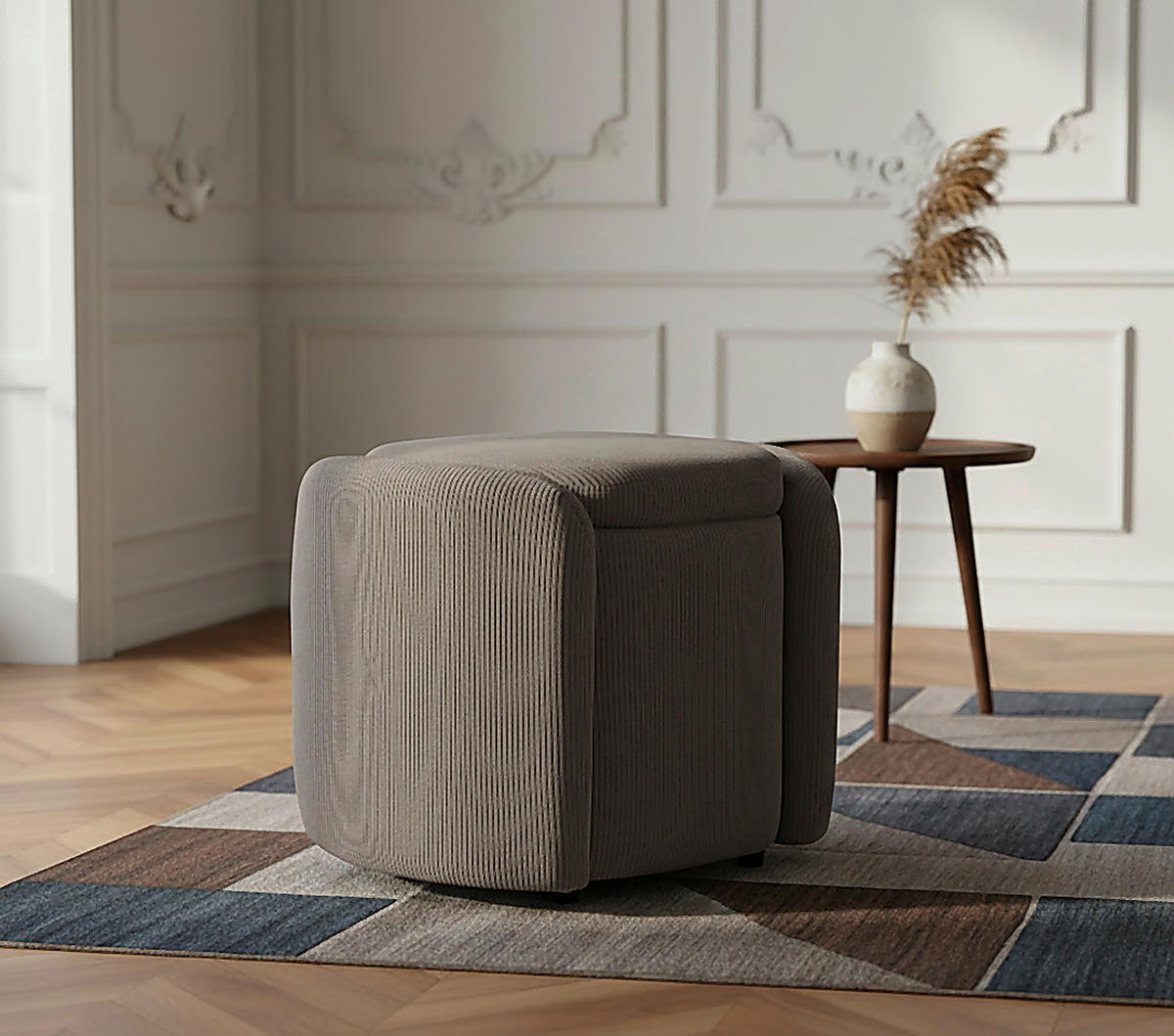 HOCKER in Textil Taupe  - Taupe/Schwarz, Design, Kunststoff/Textil (57/47/42cm) - P & B