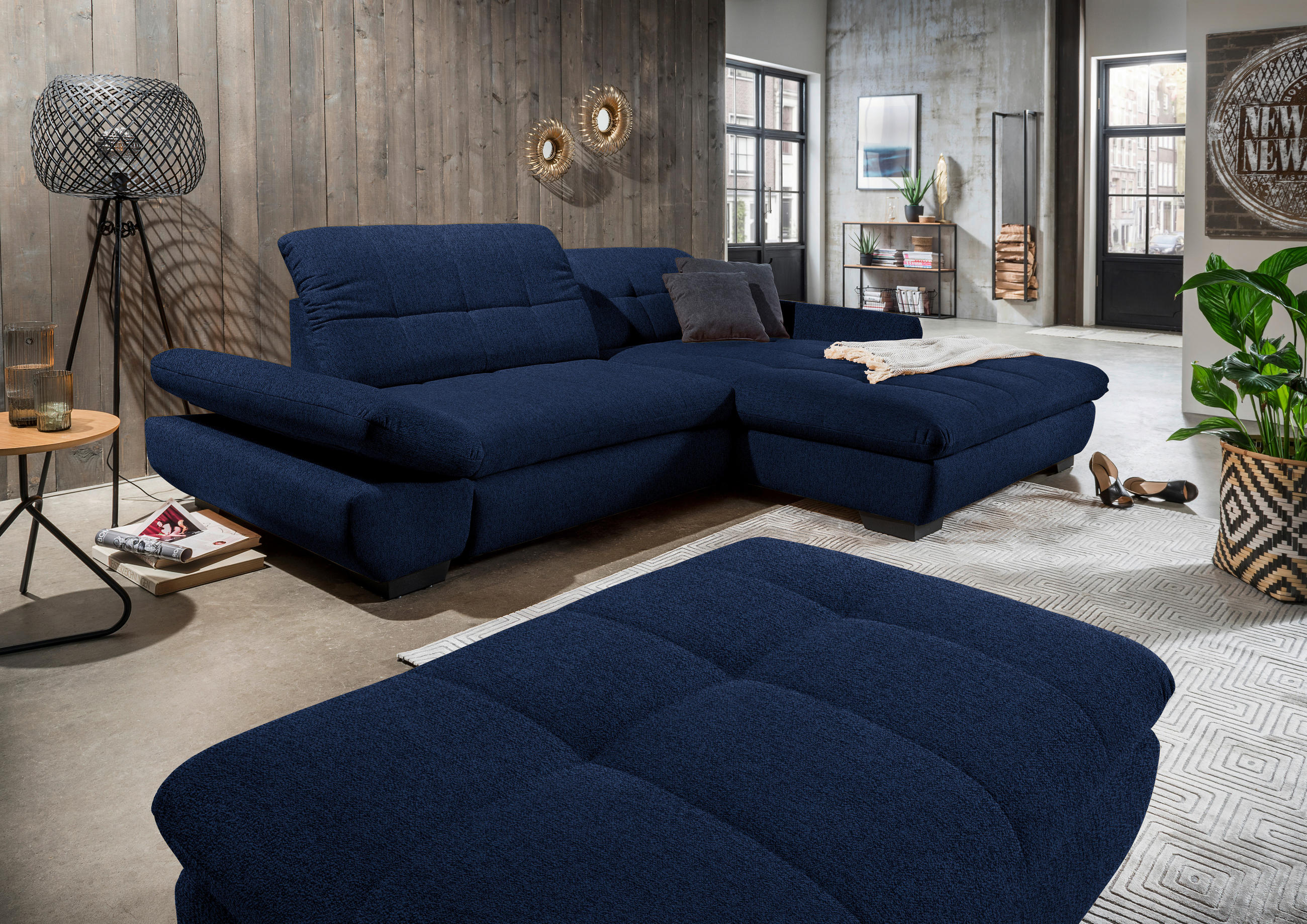 ECKSOFA in Mikrofaser Blau  - Blau/Schwarz, Design, Textil/Metall (290/198cm) - Xora