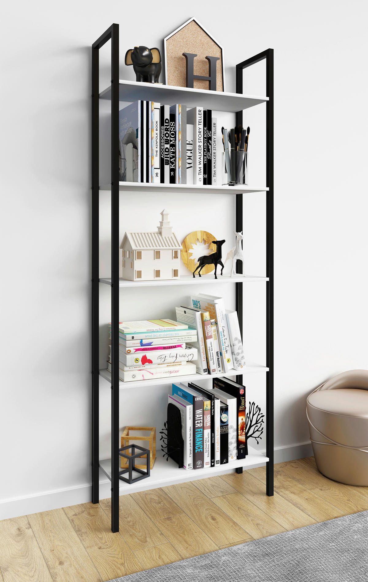 HYLLA i 62/165/24 cm vit, svart  - vit/svart, Design, metall/trämaterial (62/165/24cm) - MID.YOU