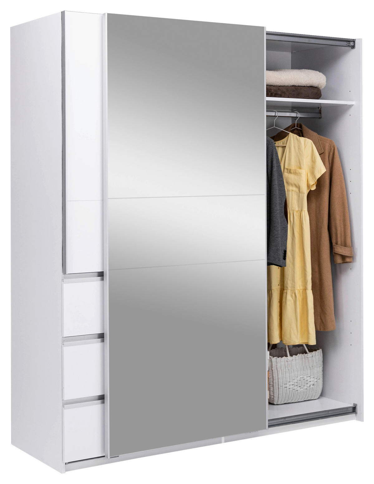 SCHIEBETÜRENSCHRANK 175/205/61,5 cm 2-türig Weiß  - Weiß, MODERN, Holzwerkstoff/Metall (175/205/61,5cm) - MID.YOU