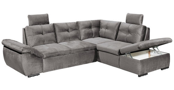 ECKSOFA in Mikrovelours Hellgrau - Hellgrau/Schwarz, KONVENTIONELL, Kunststoff/Textil (265/217cm) - Carryhome