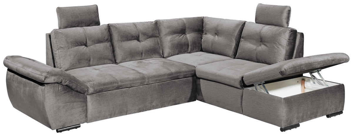 ECKSOFA in Mikrovelours Hellgrau  - Hellgrau/Schwarz, Konventionell, Kunststoff/Textil (265/217cm) - Carryhome