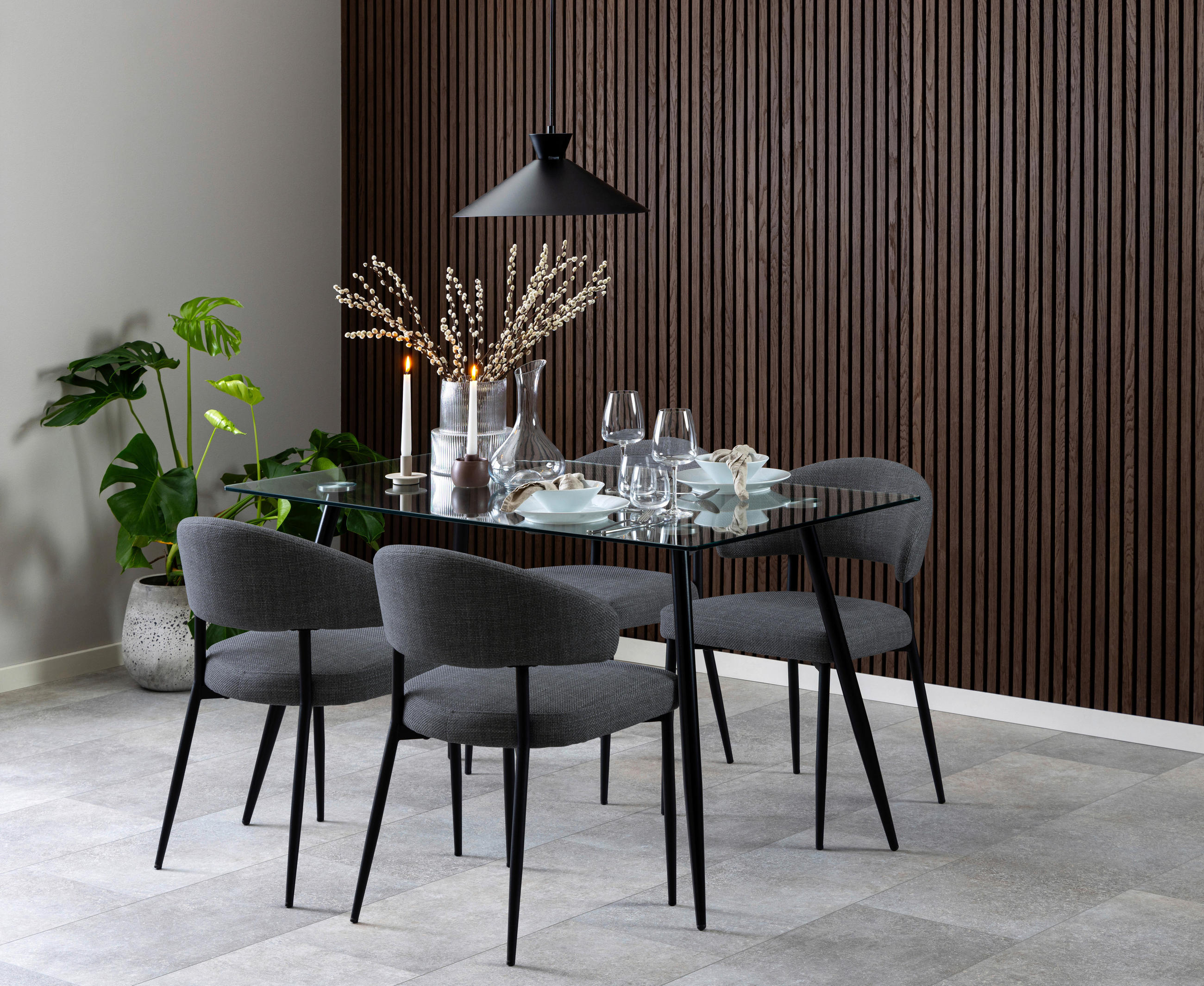 STUHL  in Struktur Textil  - Dunkelgrau/Schwarz, Design, Textil/Metall (56/77/55cm) - MID.YOU