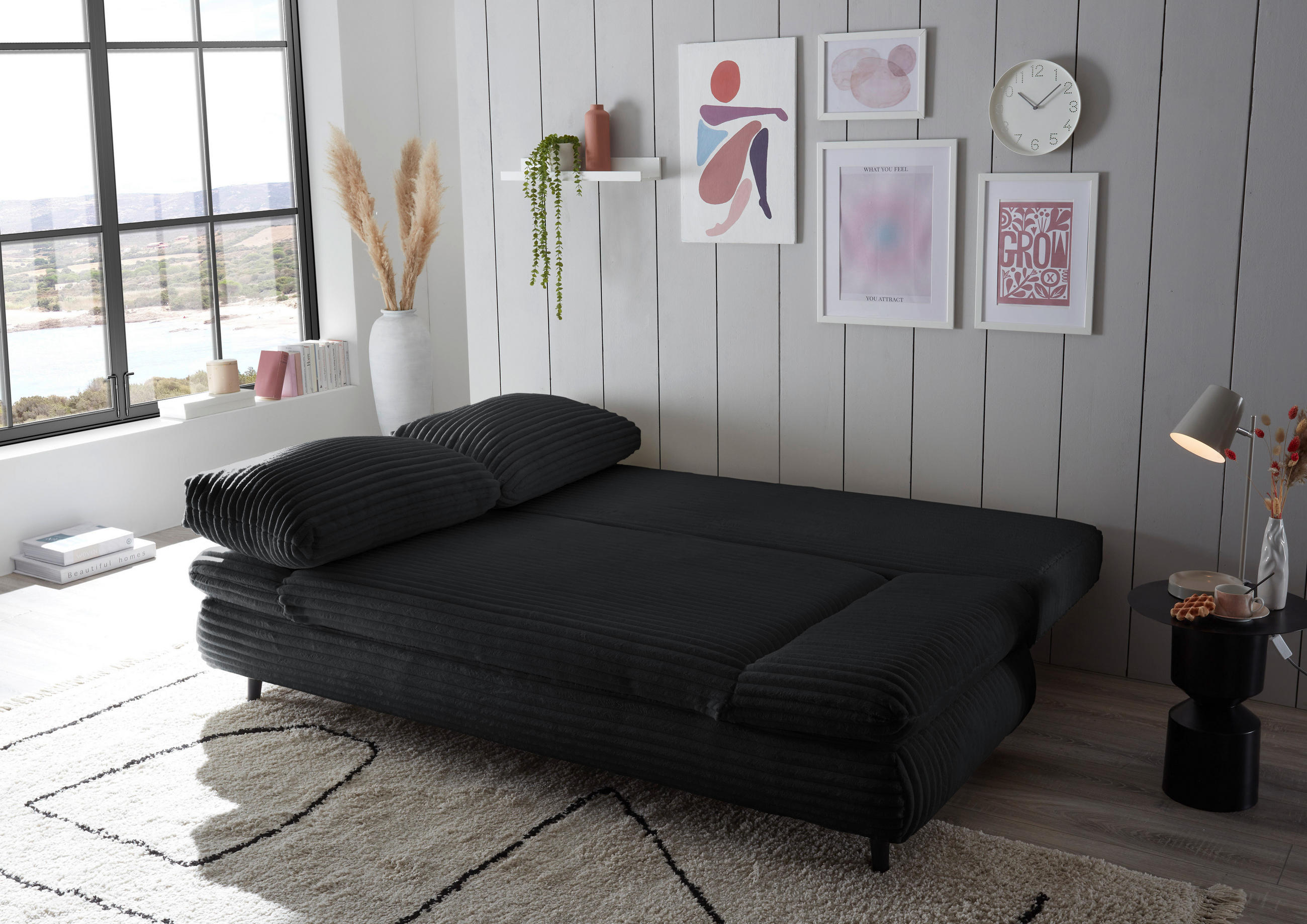 SCHLAFSOFA Cord Schwarz  - Schwarz, KONVENTIONELL, Holz/Textil (212/88/101cm) - MID.YOU