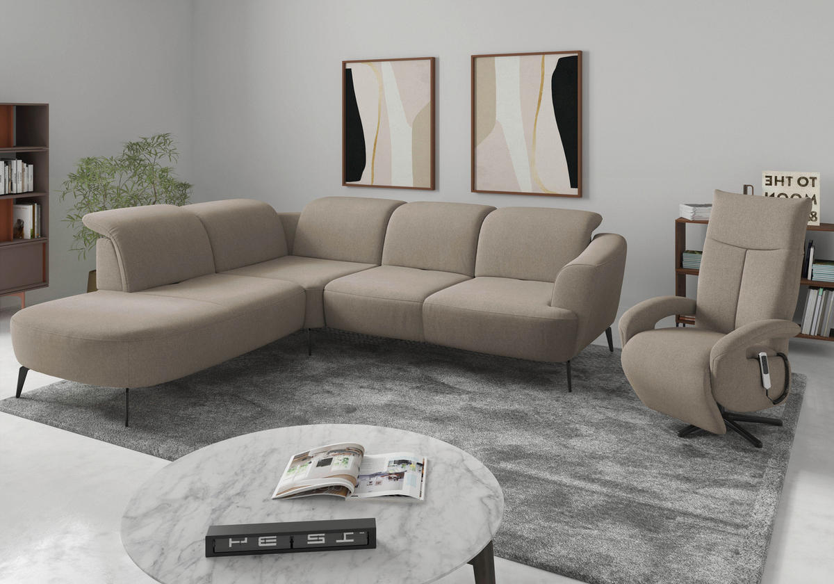 ECKSOFA in Mikrofaser Beige  267/300 cm  - Beige/Schwarz, KONVENTIONELL, Textil/Metall (267/300cm) - Sit & More