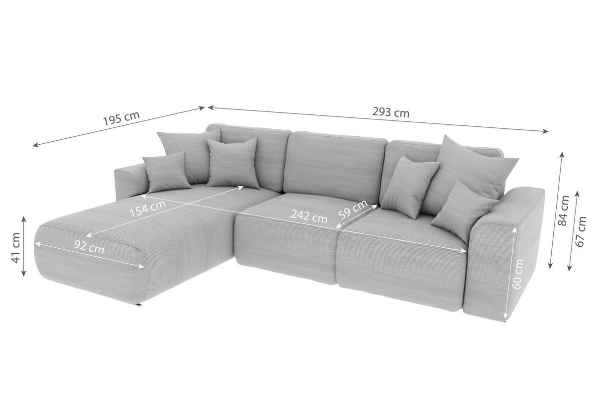 ECKSOFA in Cord Rostfarben  - Chromfarben/Rostfarben, Konventionell, Kunststoff/Textil (195/293cm) - MID.YOU