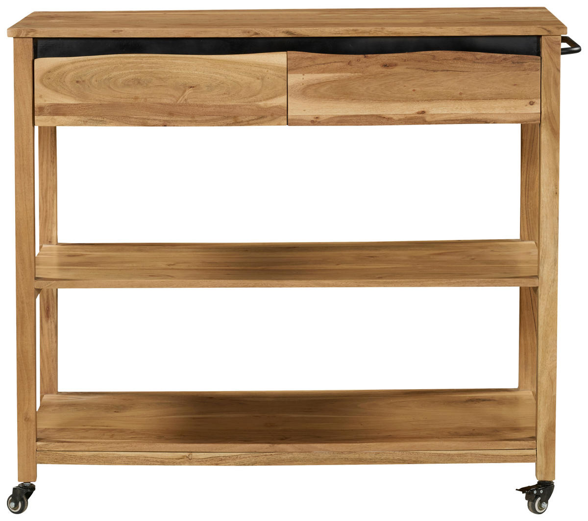 SERVIERWAGEN Akazie vollmassiv Schwarz, Akaziefarben  - Schwarz/Akaziefarben, Natur, Holz/Kunststoff (100/90/48cm) - Livetastic