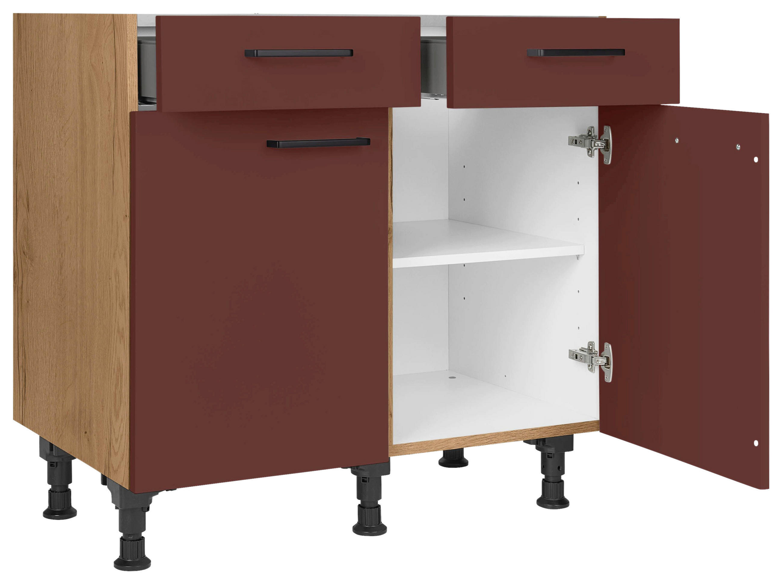 SCHUBKASTENUNTERSCHRANK 90/87/56 cm  in Rot, Eichefarben  - Eichefarben/Rot, MODERN, Holzwerkstoff/Metall (90/87/56cm) - Nobilia
