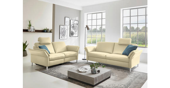 3-SITZER-SOFA Latina in Echtleder Creme   - Creme/Alufarben, Design, Leder/Metall (190/82/99cm) - Dieter Knoll