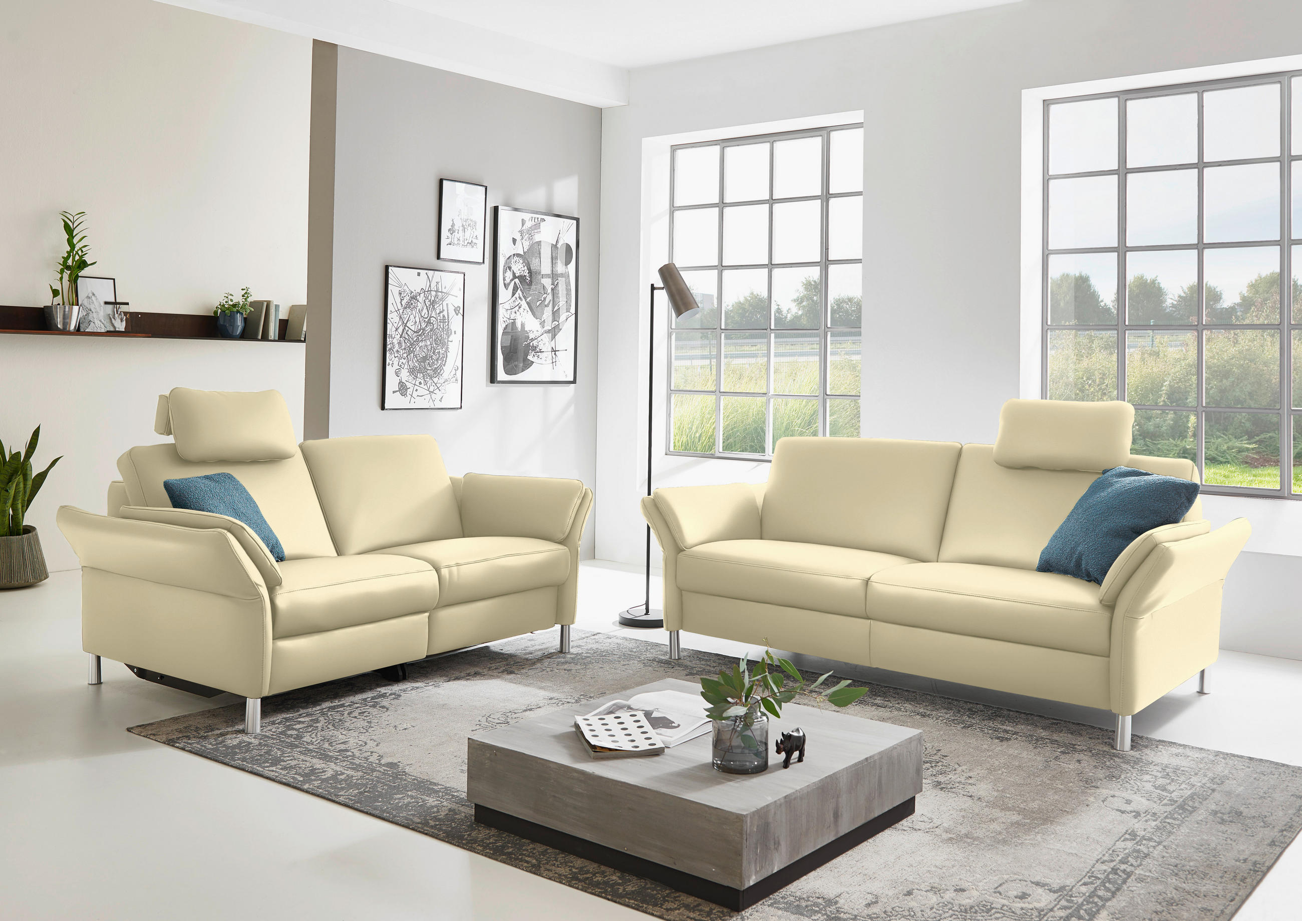 3-SITZER-SOFA in Leder Creme  - Creme/Alufarben, Design, Leder/Metall (190/82/99cm) - Dieter Knoll